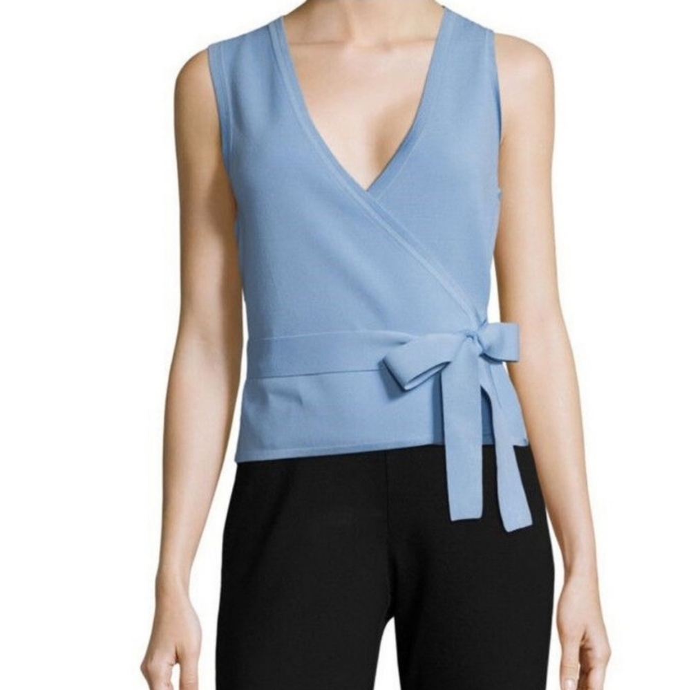 NWT Diane Von Furstenberg DVF sleeveless wrap top cardigan in oxford